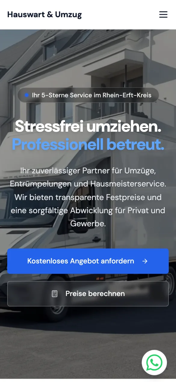 Hauswart & Umzug Rhein-Erft web sitesi, telefonda