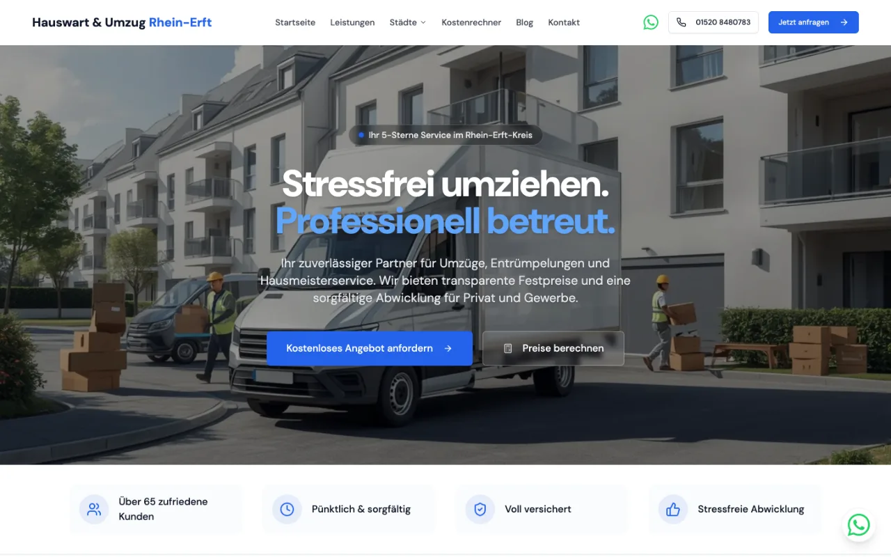Hauswart & Umzug Rhein-Erft web sitesi, bilgisayarda